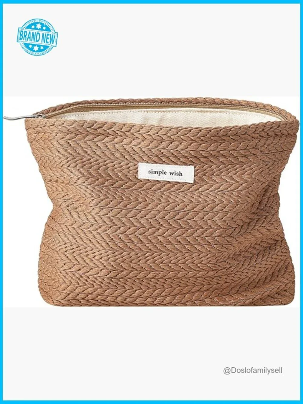 Straw Pattern Makeup Bag Boho Crochet Travel Cosmetic Case with Zipper